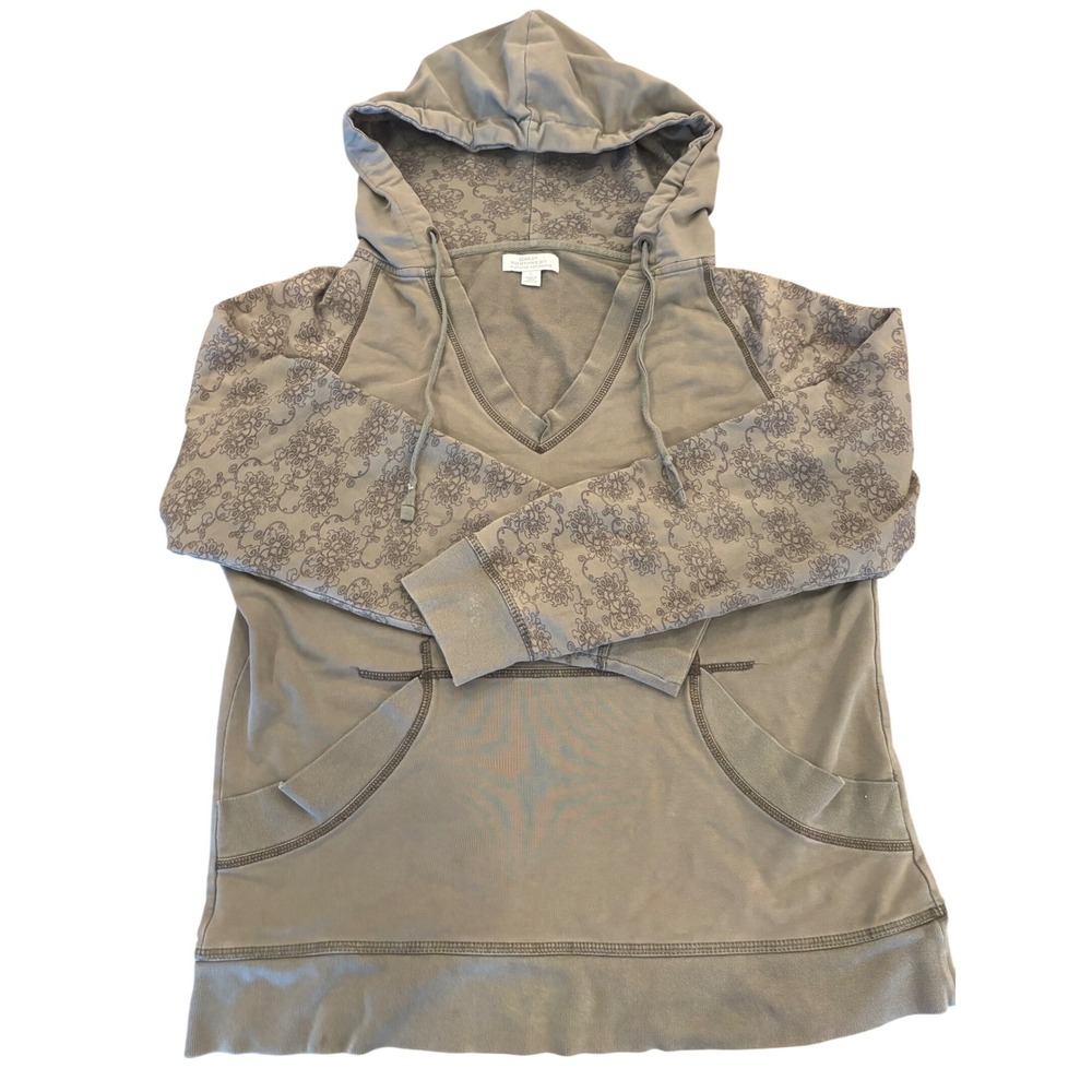 Great Northwest Clothing Co Womens Floral Sleeve V-Neck Hoodie Olive Green L